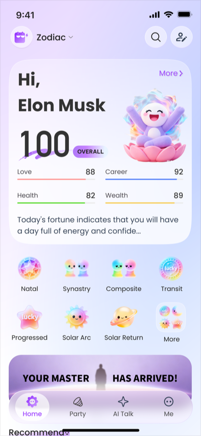 ShunShun app interface showing fortune readings